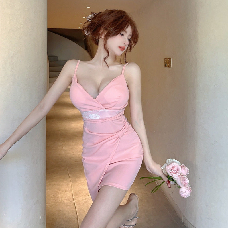 Women's Temperament Irregular Hip Spaghetti Straps Lace Stitching Dress - ANIBEY