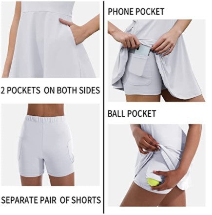 Women's Tennis Skirt With Built-in Shorts Dress - ANIBEY