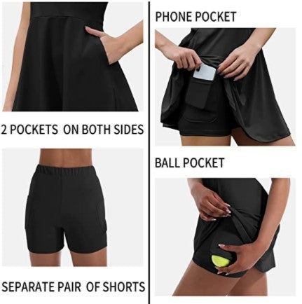 Women's Tennis Skirt With Built-in Shorts Dress - ANIBEY
