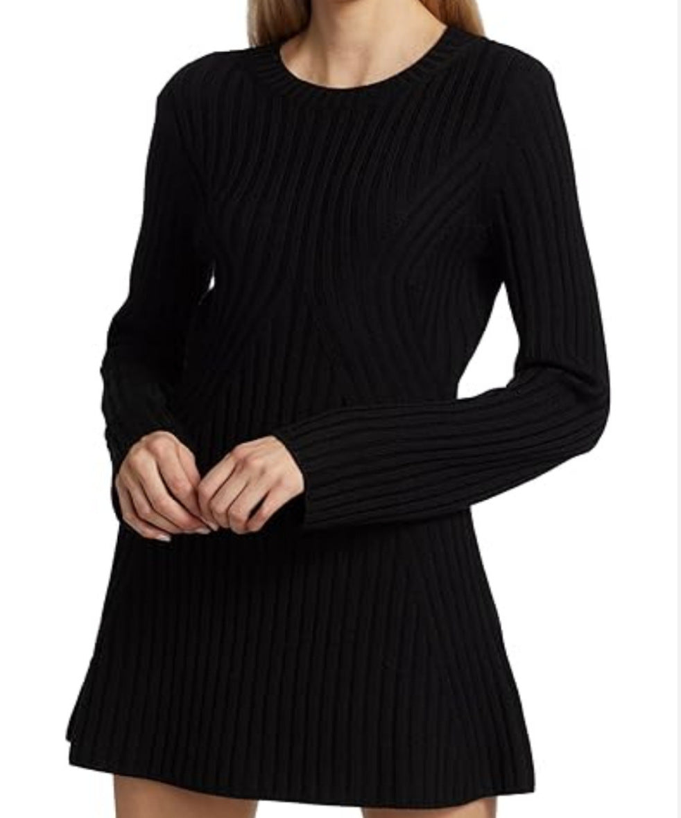 Women's Textured Round Neck Long Sleeve Slim Ribbed Dress - ANIBEY