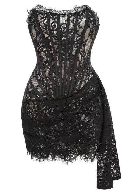 Women's White Laced Sleeveless Tube Dress - ANIBEY