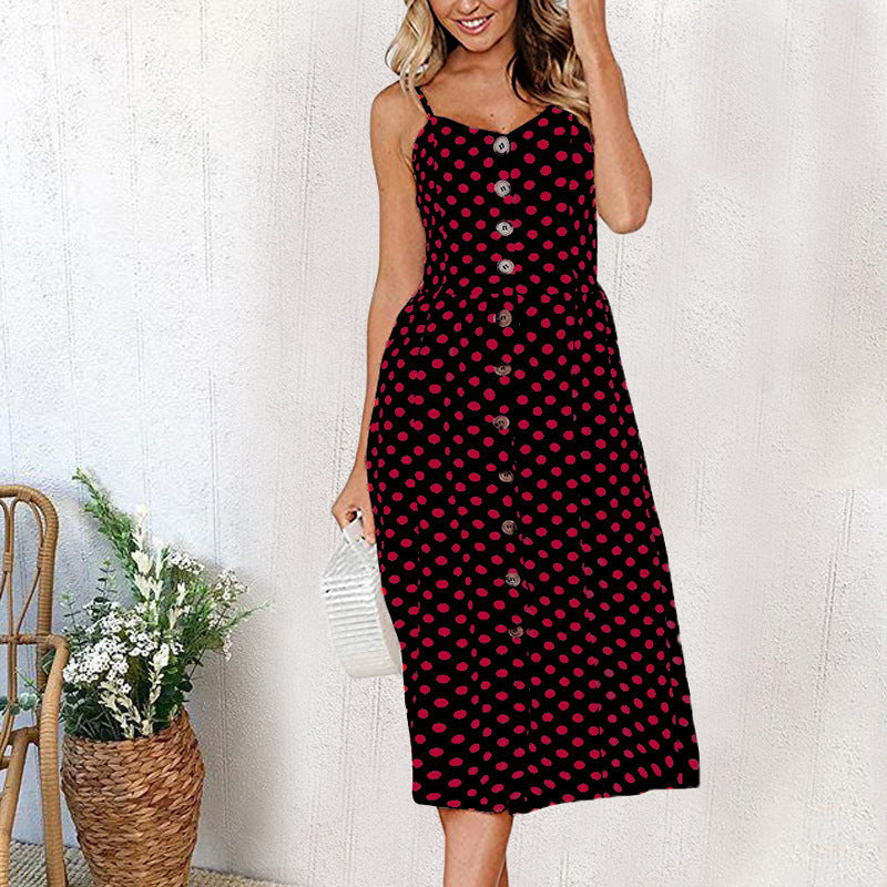 Women's Sling Button Backless Dress - ANIBEY