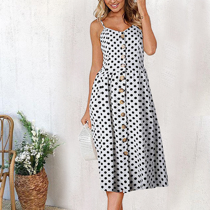 Women's Sling Button Backless Dress - ANIBEY