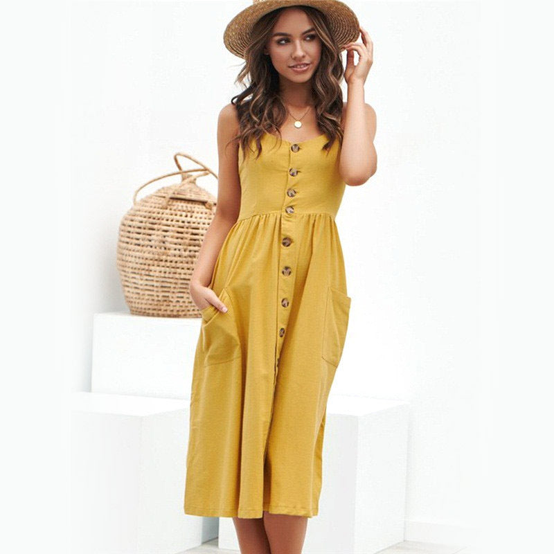 Women's Sling Button Backless Dress - ANIBEY