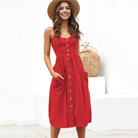 Women's Sling Button Backless Dress - ANIBEY