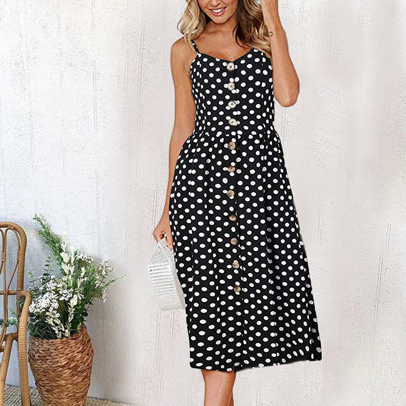 Women's Sling Button Backless Dress - ANIBEY