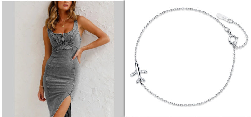 Fashion Sling Split Stretch Denim Dress - ANIBEY