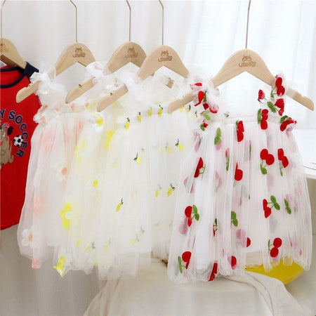 Flower Girl Sense Summer Girl Princess White Gauze Skirt Girl Baby Sling Net Gauze Dress Tutu Skirt - ANIBEY