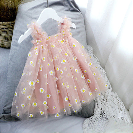 Flower Girl Sense Summer Girl Princess White Gauze Skirt Girl Baby Sling Net Gauze Dress Tutu Skirt - ANIBEY