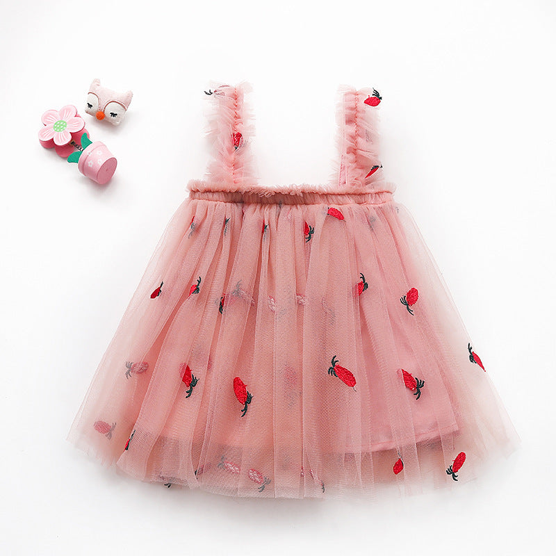 Flower Girl Sense Summer Girl Princess White Gauze Skirt Girl Baby Sling Net Gauze Dress Tutu Skirt - ANIBEY
