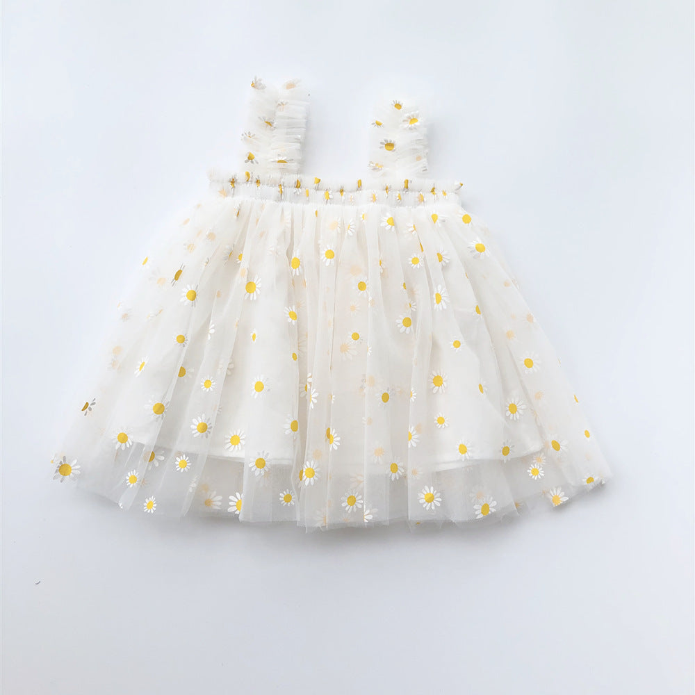 Flower Girl Sense Summer Girl Princess White Gauze Skirt Girl Baby Sling Net Gauze Dress Tutu Skirt - ANIBEY