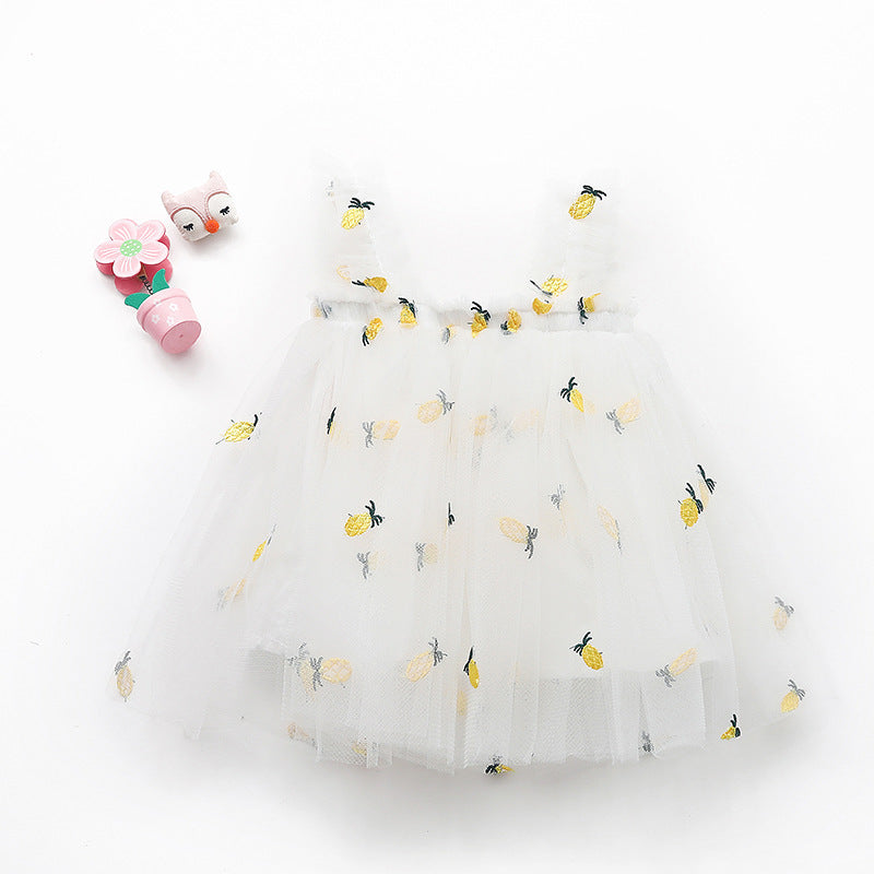 Flower Girl Sense Summer Girl Princess White Gauze Skirt Girl Baby Sling Net Gauze Dress Tutu Skirt - ANIBEY