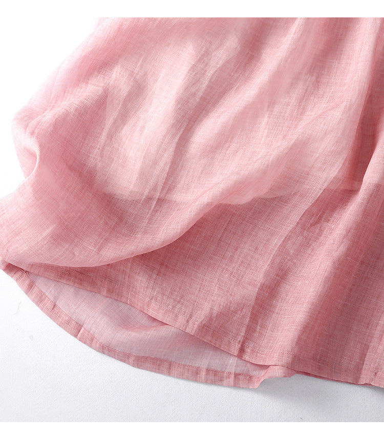 Cotton Linen Thin Lace Vintage Art Belt V-Neck Skirt - ANIBEY
