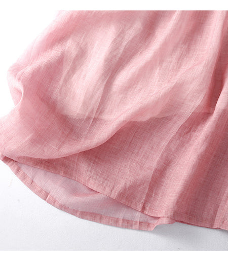 Cotton Linen Thin Lace Vintage Art Belt V-Neck Skirt - ANIBEY