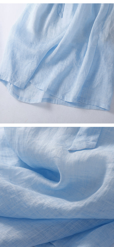 Cotton Linen Thin Lace Vintage Art Belt V-Neck Skirt - ANIBEY