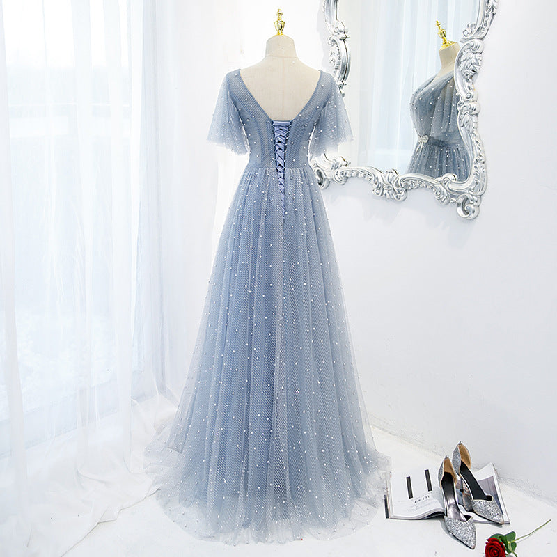 Evening Dress Female Elegant Temperament Host V-neck Super Fairy Thin Long Style - ANIBEY