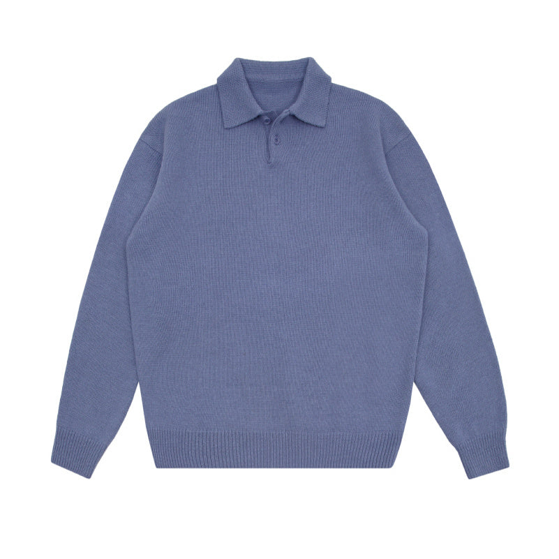 Men's Trendy Solid Color Loose Collared Pullover Sweater - ANIBEY