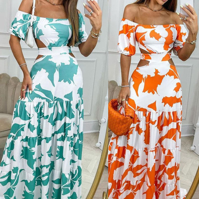 Off The Shoulder Print Cutout Lace Youth Cute Dress - ANIBEY