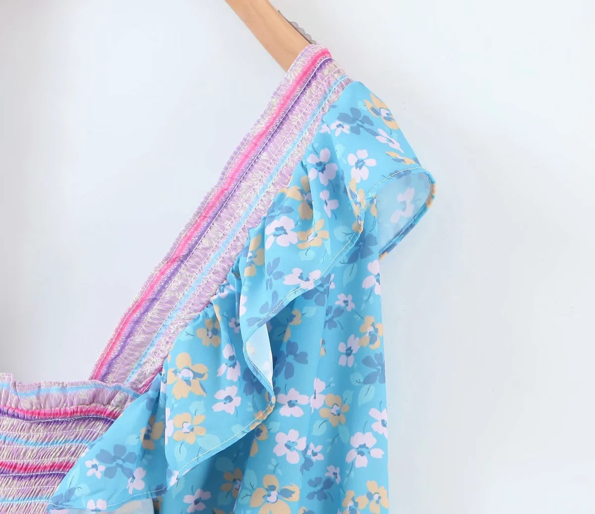 Bohemian Resort Style Romantic Printed Puff Sleeve Dress - ANIBEY