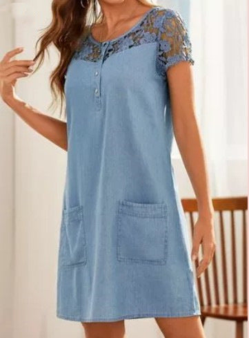 European And American Style Hollow Lace Denim Skirt - ANIBEY