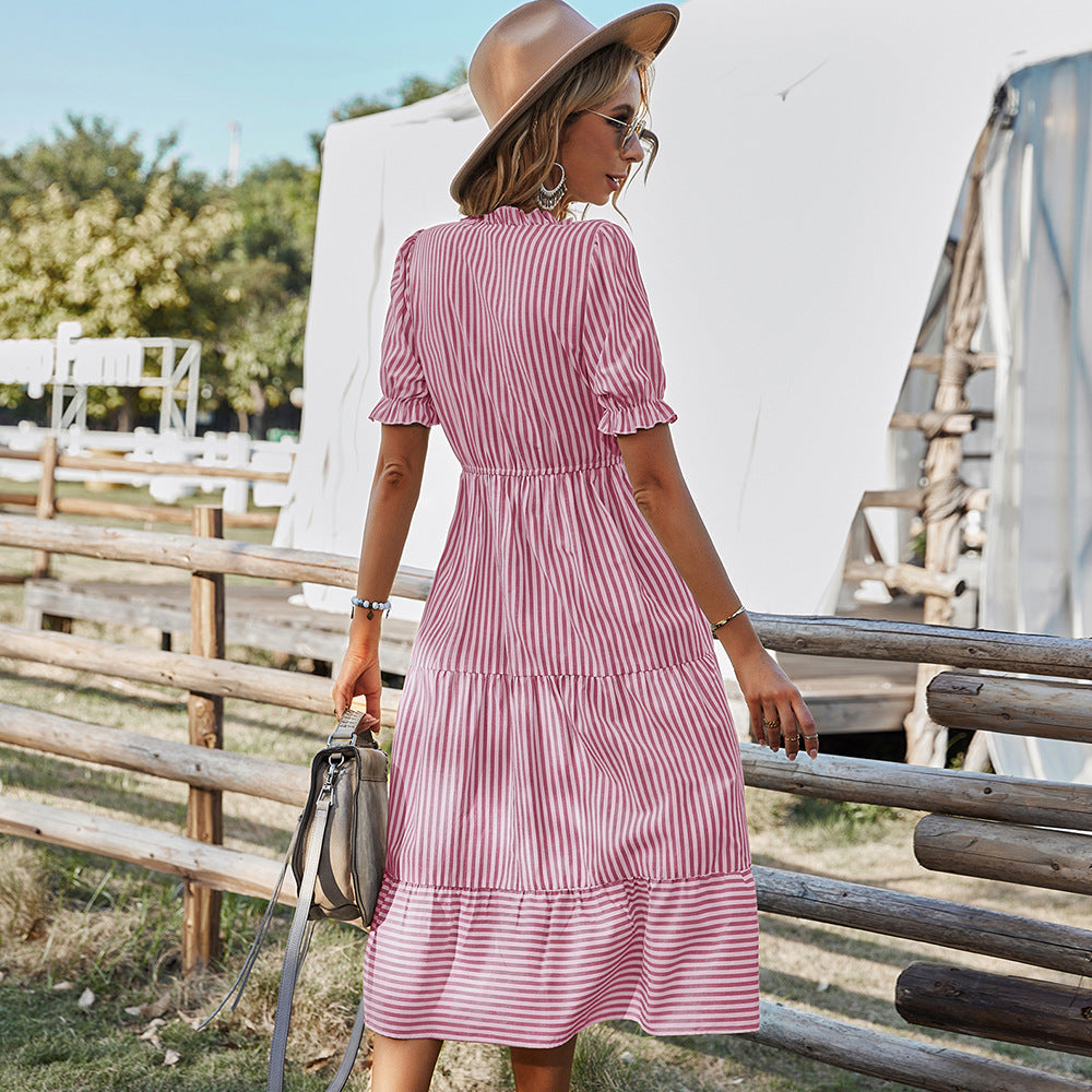 Fashion Women's Dress Striped Temperament - ANIBEY