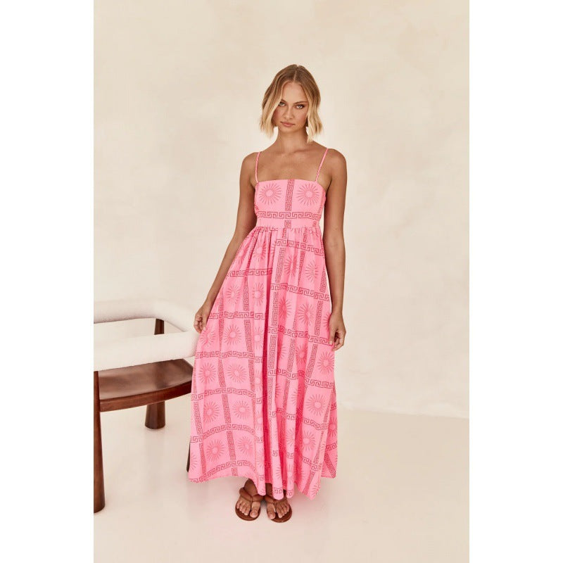 Women's Fashion Printed Personality Back Cutout Sling Dress - ANIBEY