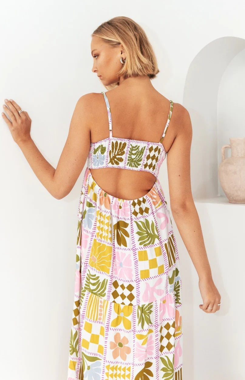 Women's Fashion Printed Personality Back Cutout Sling Dress - ANIBEY