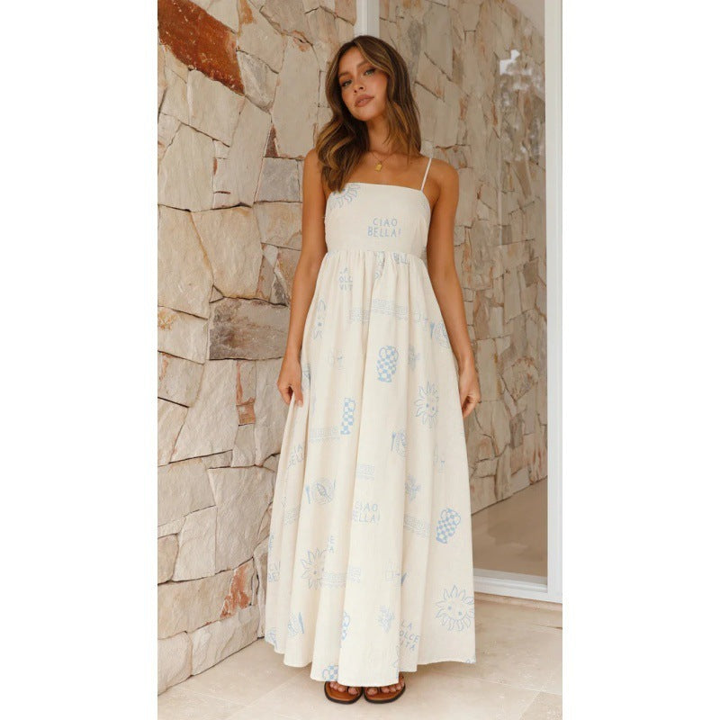 Women's Fashion Printed Personality Back Cutout Sling Dress - ANIBEY