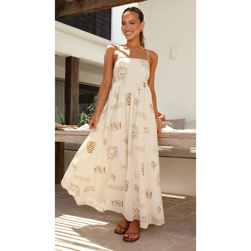 Women's Fashion Printed Personality Back Cutout Sling Dress - ANIBEY