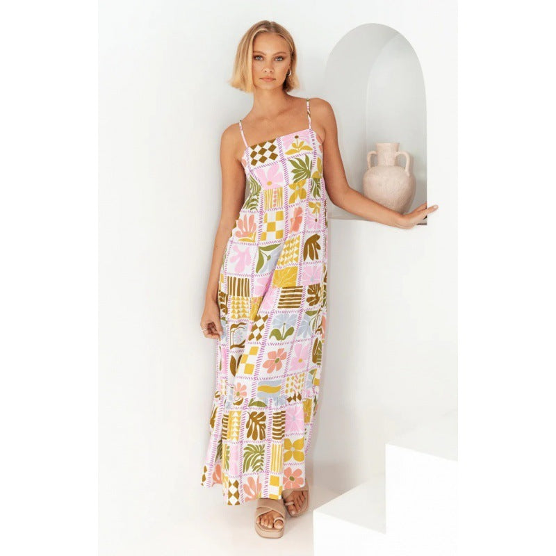 Women's Fashion Printed Personality Back Cutout Sling Dress - ANIBEY