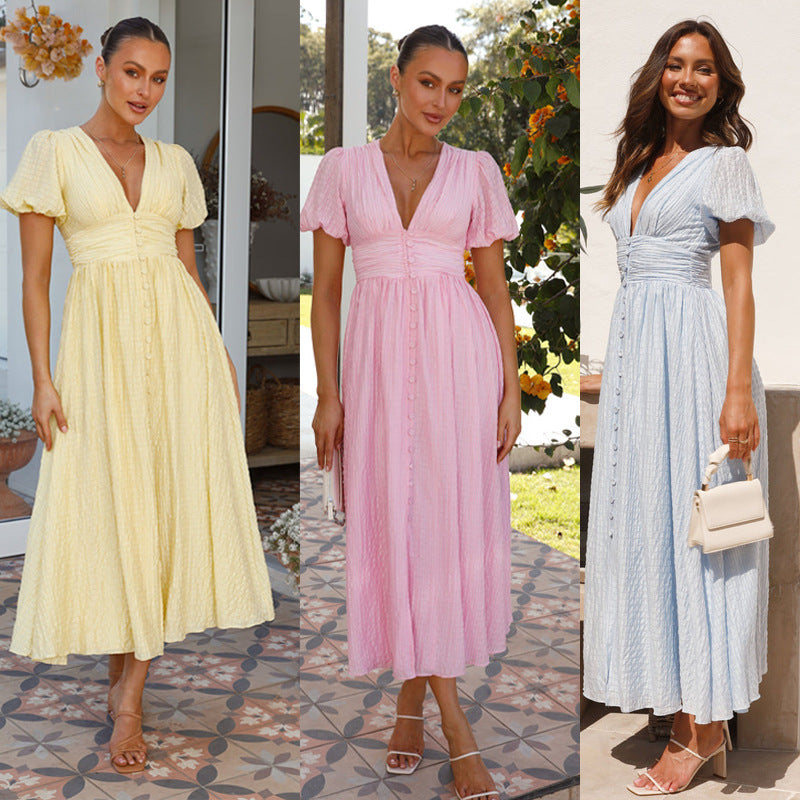 Women's Long Puff Sleeve Dress - ANIBEY