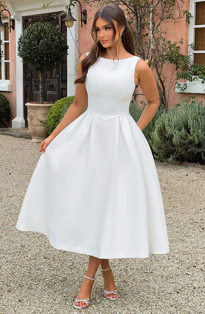 Women's Sling Long Backless Dignified Round Neck Swing Dress - ANIBEY