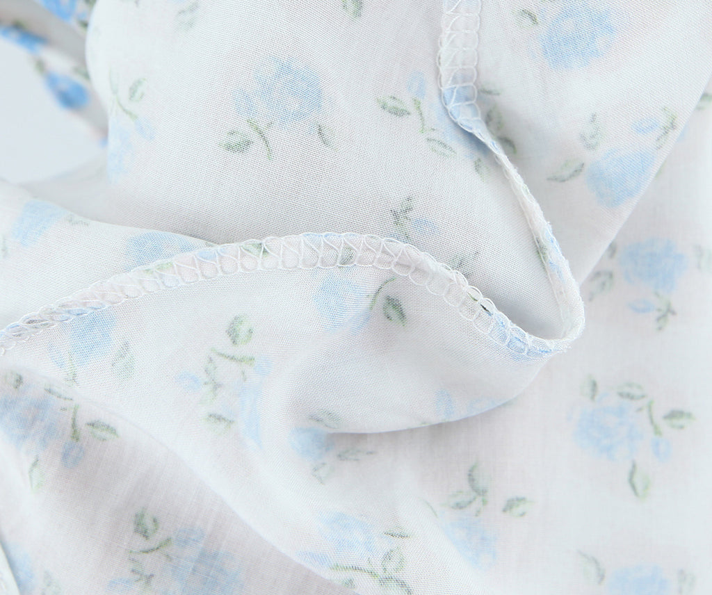French Vacation Style Small Blue Flowers Elastic Loose Dress - ANIBEY
