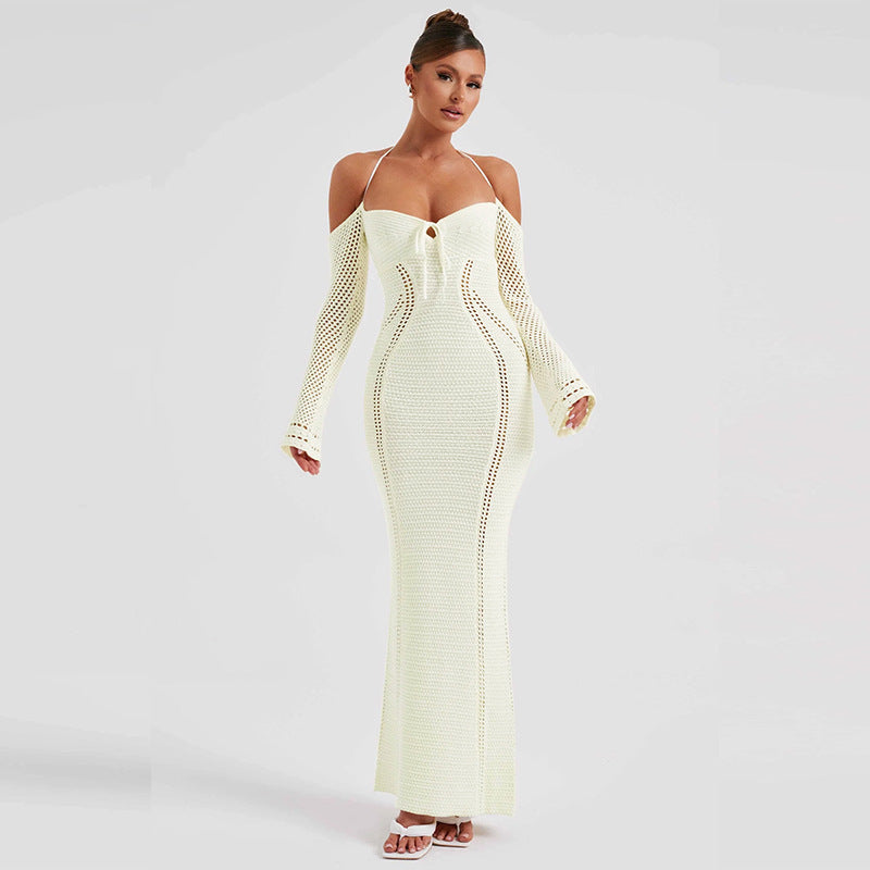 Backless Slim Fit Hollow Long Sleeve Dress - ANIBEY