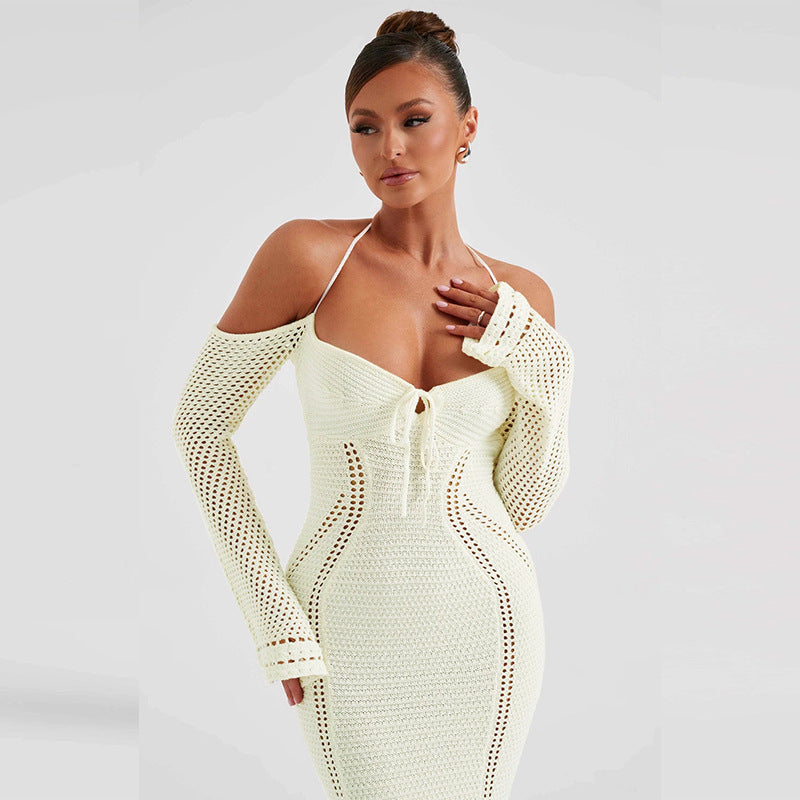 Backless Slim Fit Hollow Long Sleeve Dress - ANIBEY