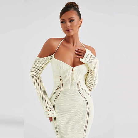 Backless Slim Fit Hollow Long Sleeve Dress - ANIBEY