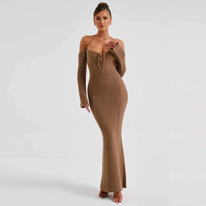 Backless Slim Fit Hollow Long Sleeve Dress - ANIBEY
