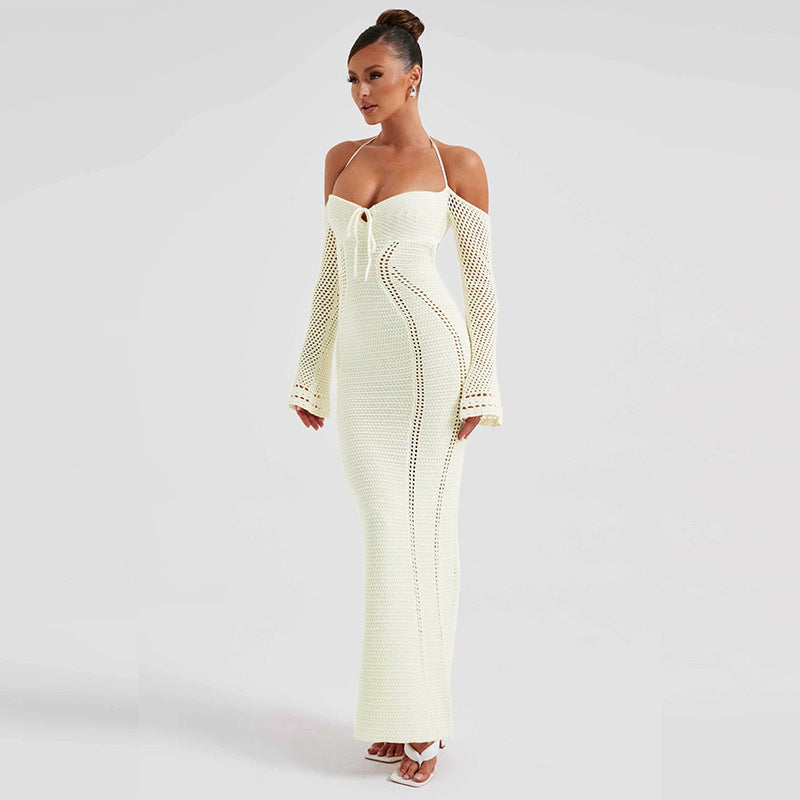 Backless Slim Fit Hollow Long Sleeve Dress - ANIBEY