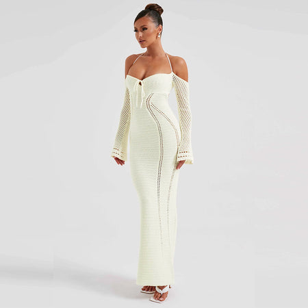 Backless Slim Fit Hollow Long Sleeve Dress - ANIBEY