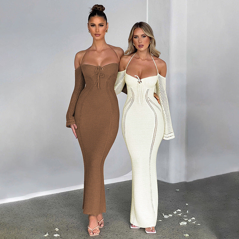 Backless Slim Fit Hollow Long Sleeve Dress - ANIBEY