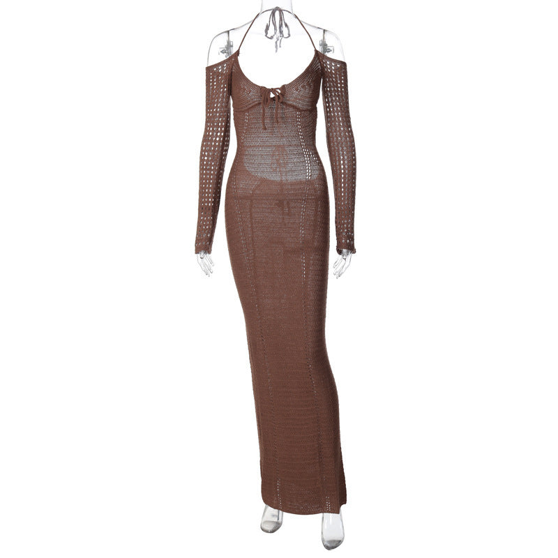 Backless Slim Fit Hollow Long Sleeve Dress - ANIBEY