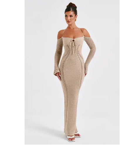 Backless Slim Fit Hollow Long Sleeve Dress - ANIBEY