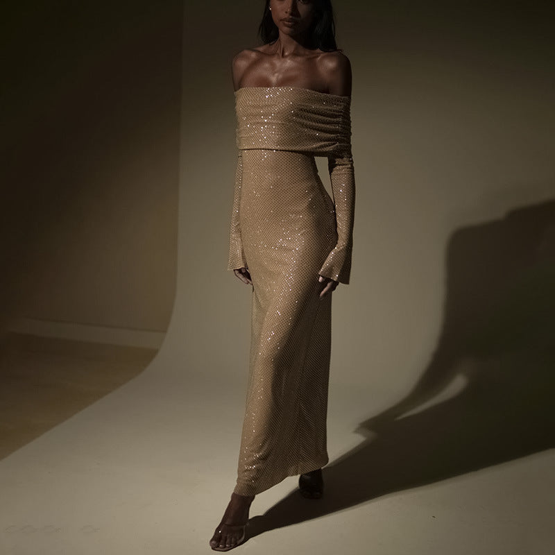 Fashion Style Temperament Panel Pressing Slim-fit Off-neck Dress - ANIBEY