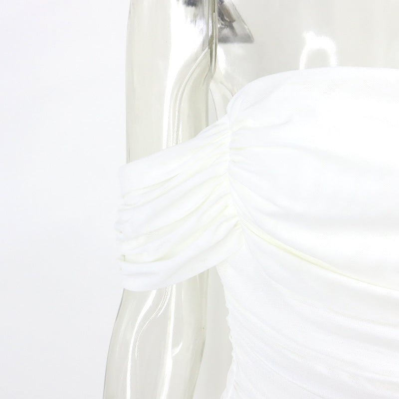 Pleated Mesh Skirt And One-neck Dress - ANIBEY
