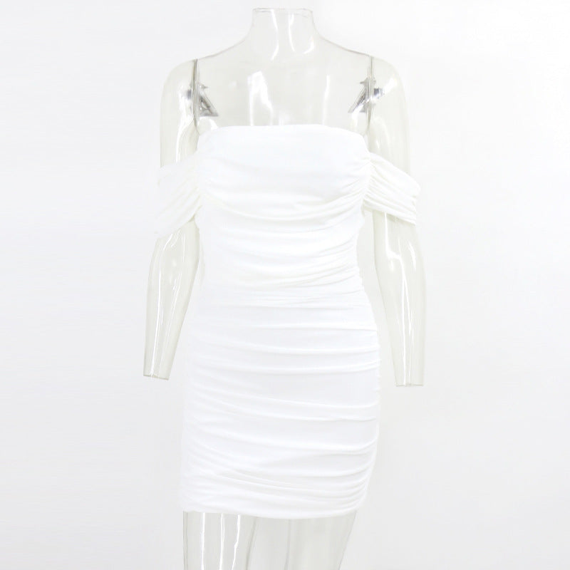 Pleated Mesh Skirt And One-neck Dress - ANIBEY