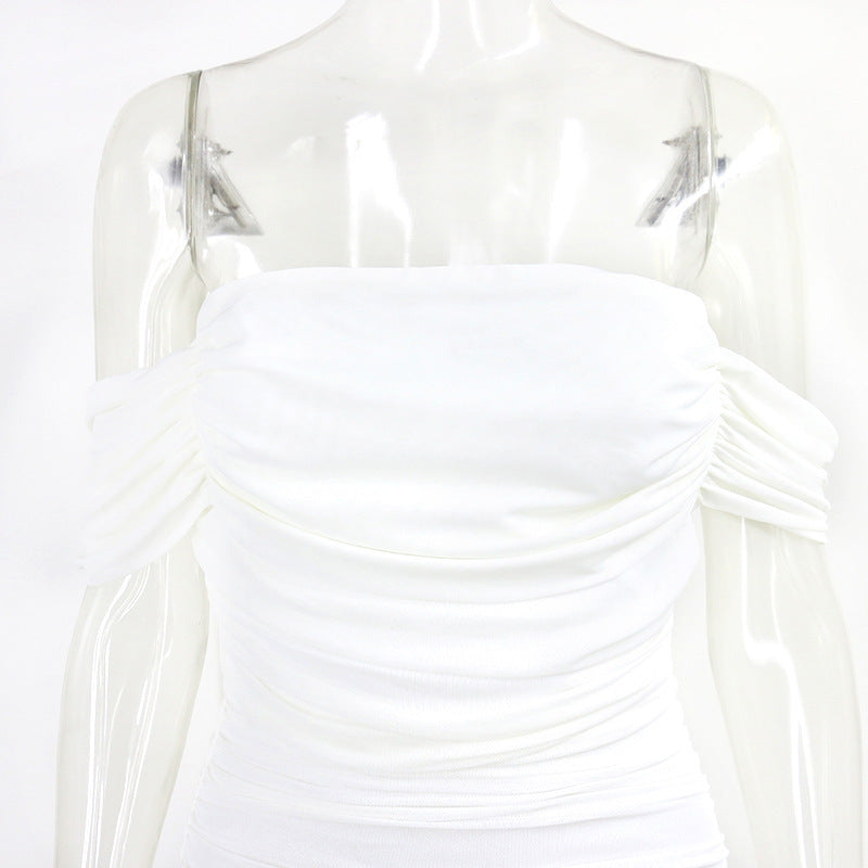 Pleated Mesh Skirt And One-neck Dress - ANIBEY