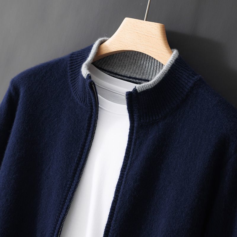 Woollen Zip-up Collar Sweater for Men - ANIBEY