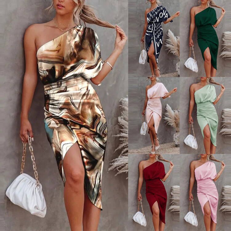 Summer Sleeveless Cold-shoulder Cross-shoulder Bag Hip Floral Print Slit Dress - ANIBEY