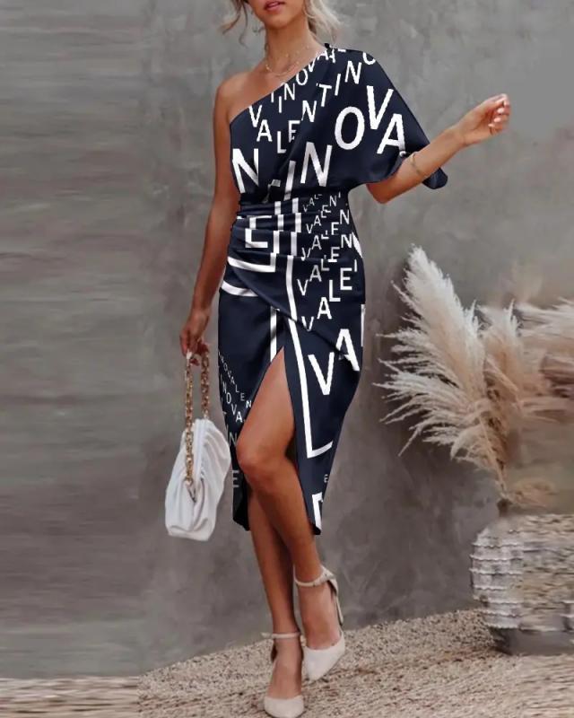 Summer Sleeveless Cold-shoulder Cross-shoulder Bag Hip Floral Print Slit Dress - ANIBEY