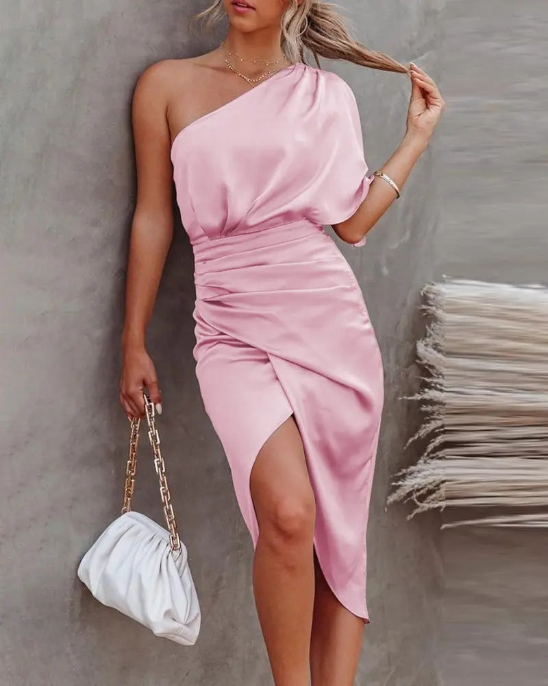 Summer Sleeveless Cold-shoulder Cross-shoulder Bag Hip Floral Print Slit Dress - ANIBEY